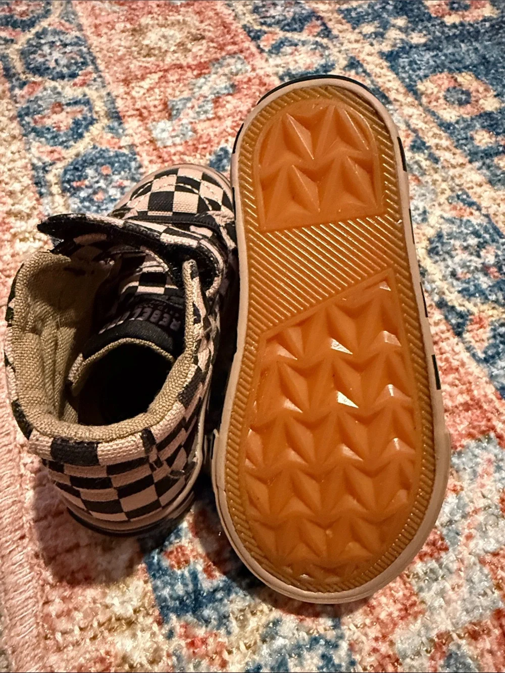 Kids Checkerboard High-Top Sneakers in Beige and Black - Youth Casual Shoes
